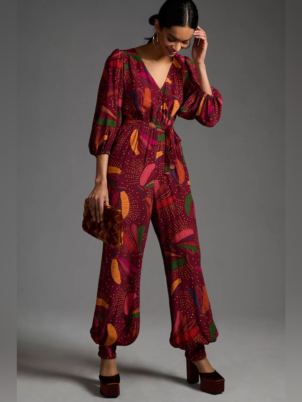 Farm Rio Anthropologie Wrap Jumpsuit Tropical Banana